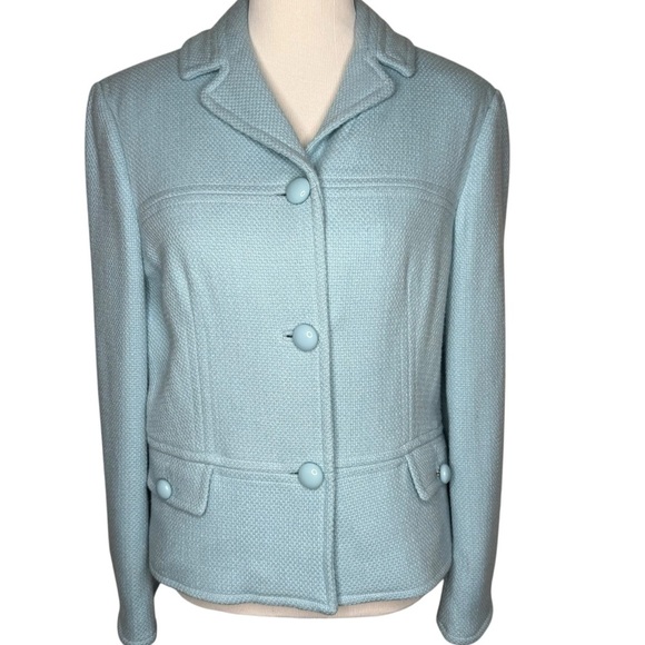 Talbots Women’s Powder Blue Chunky Button Blazer Jacket Size 14 Retro Classic - Picture 1 of 16